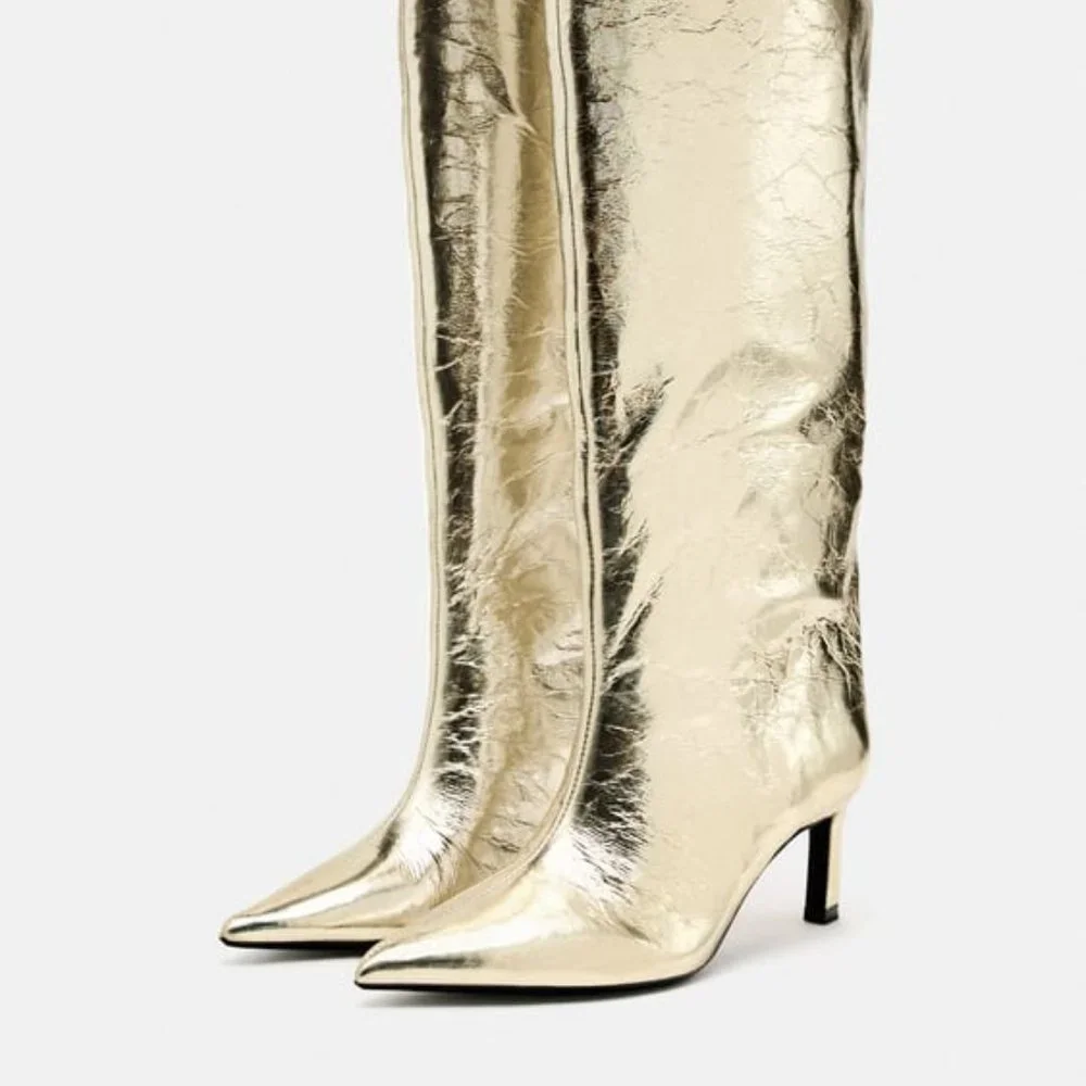 NWOB ZARA METALLIC HEELED BOOTS 6.5 3009